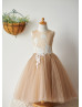 Ivory Lace Tan Tulle Knee Length Flower Girl Dress